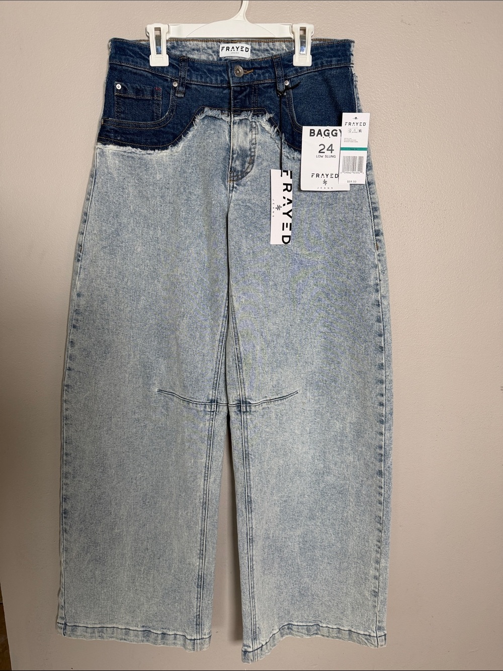 FRAYED Two-Tone Light Blue Baggy Boyfriend Jeans - 24